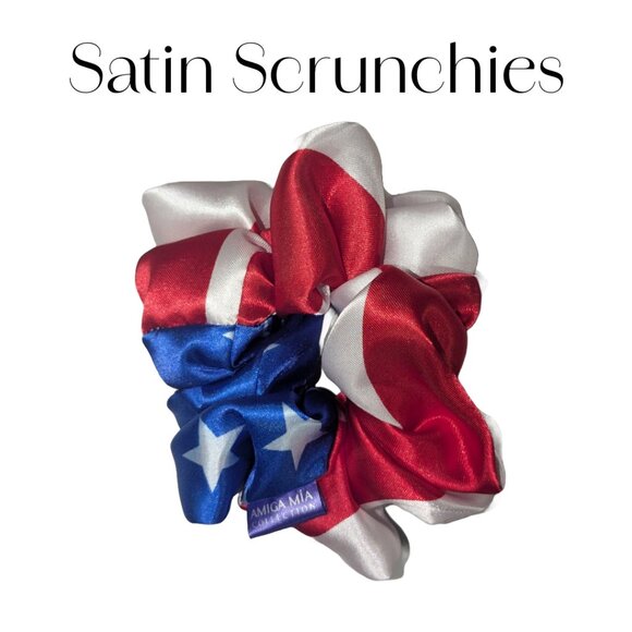 Red, white & blue satin scrunchies size large hand crafted - Picture 3 of 6